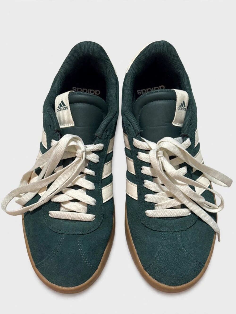 Adidas Dark Green Sneakers White Stripes Gum Sole 8.5